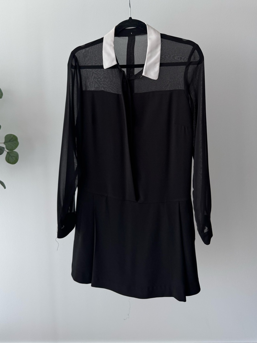 Black Long-Sleeve Dress with White Collar
